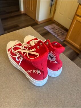 Converse Kids Red High-Top Canvas Sneakers with White Hearts